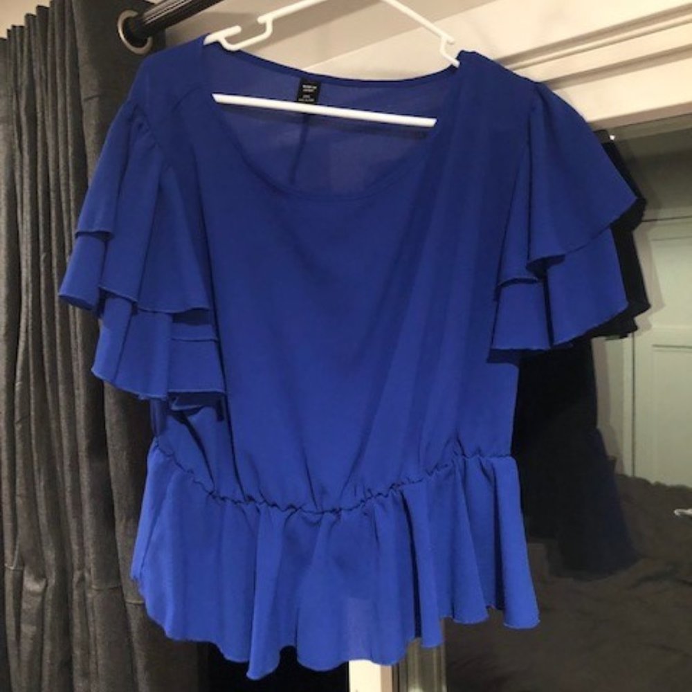 Royal blue babydoll/cinched waist short sleeve shirt